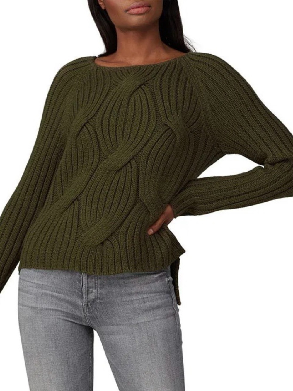Kaufman Franco Women’s XS Open Cable Knit Sweater Olive Green 30% Wool Chunky